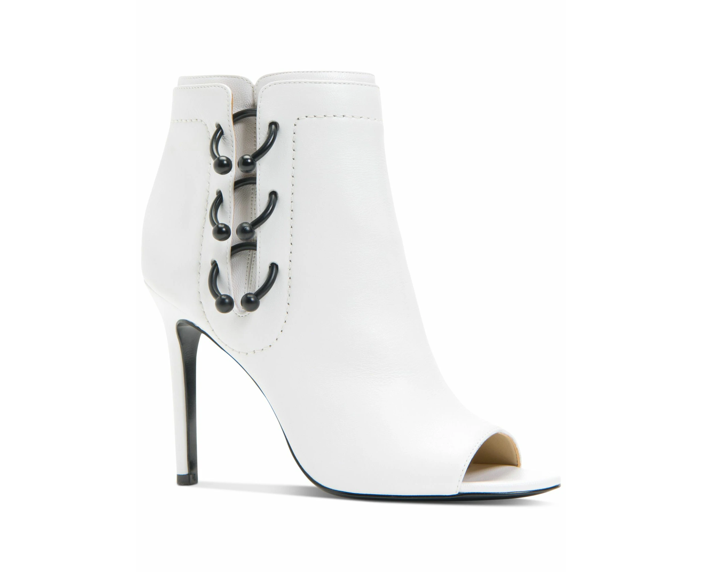 KATY PERRY Womens White Ring Accents Padded The Unity Peep Toe Stiletto Zip-Up Leather Booties 7 M