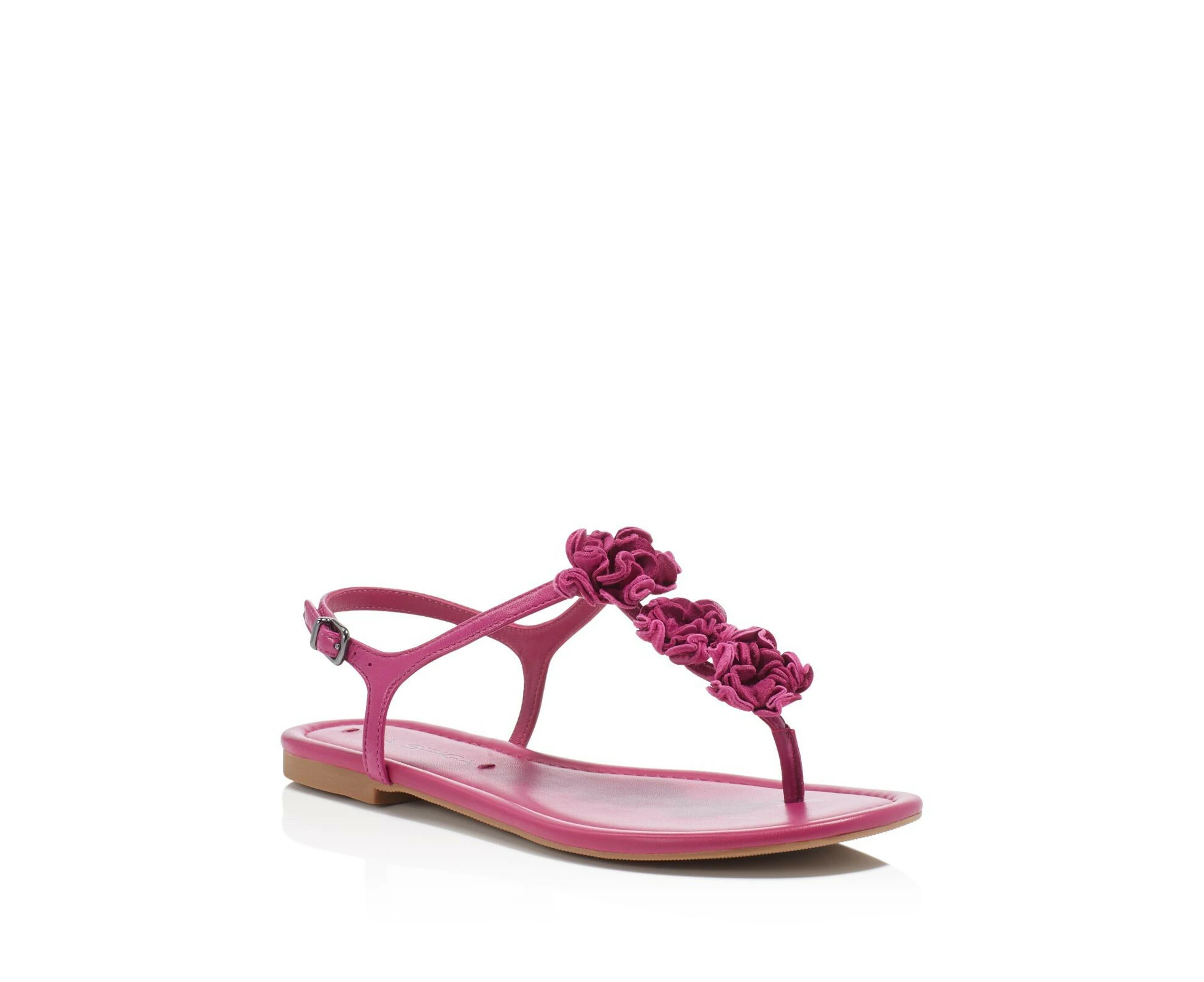 VIA SPIGA Womens Pink Floral Accent T-Strap Comfort Lola Round Toe Buckle Leather Thong Sandals Shoes 7.5 M