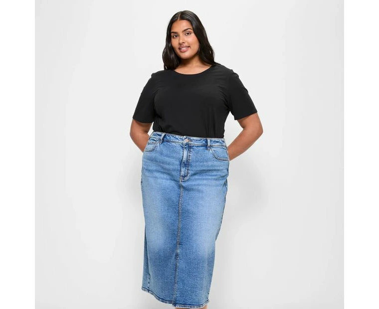 Target Plus Size Split Front Denim Midi Skirt