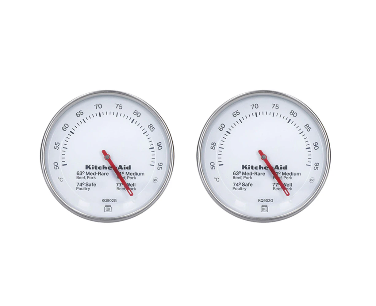 2x KitchenAid Leave In Cooking Meat Thermometer Stainless Steel 13cm Silver