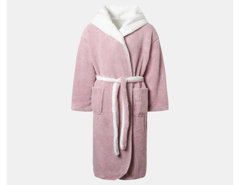 Bambury Unisex Reversible Sherpa Hooded Robe - Pink/White