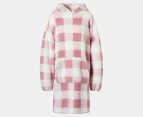 Bambury Unisex Check Sherpa Hoodie - Pink/White