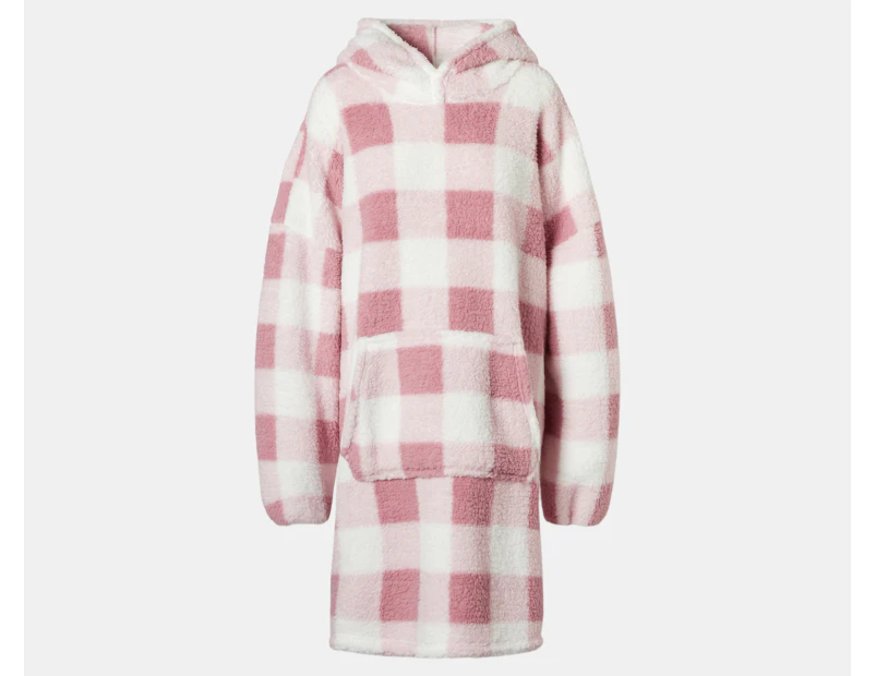 Bambury Unisex Check Sherpa Hoodie - Pink/White