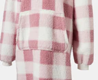 Bambury Unisex Check Sherpa Hoodie - Pink/White