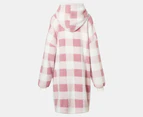 Bambury Unisex Check Sherpa Hoodie - Pink/White