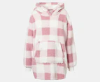 Bambury Kids' Check Sherpa Hoodie - Pink/White