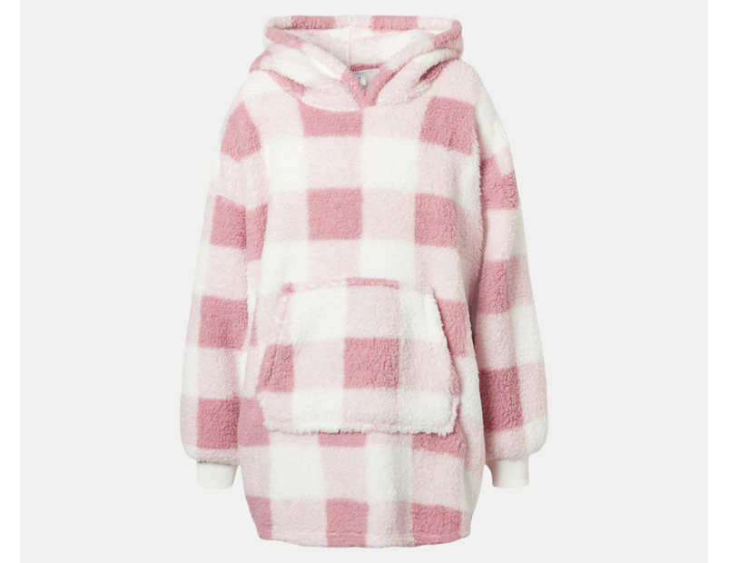 Bambury Kids' Check Sherpa Hoodie - Pink/White