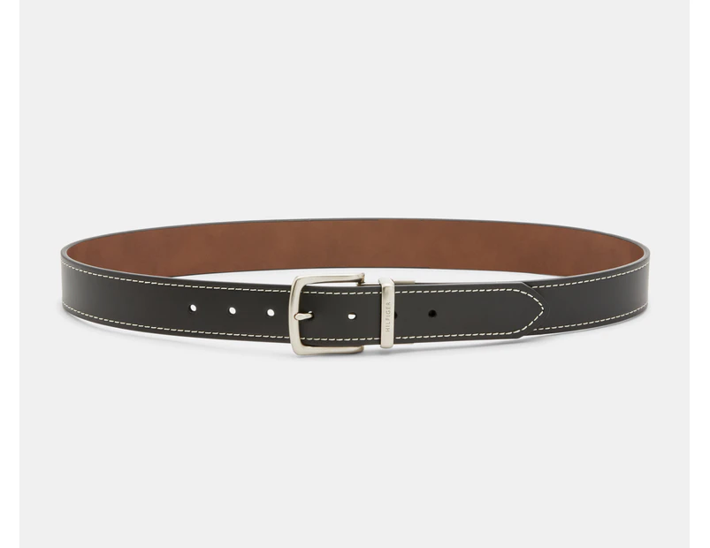 Tommy Hilfiger Men's Reversible Contrast Stitching Leather Belt - Black/Brown