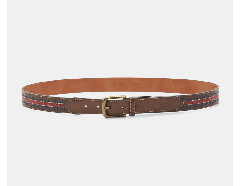 Tommy Hilfiger Men's Centre Stripe Stitch Belt - Tan