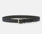 Tommy Hilfiger Men's Ribbon Inlay Leather Belt - Black