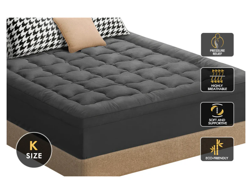 STARRY EUCALYPT Mattress Topper Bamboo Charcoal Pillowtop Protector Cover All Sizes 7cm [King Size]