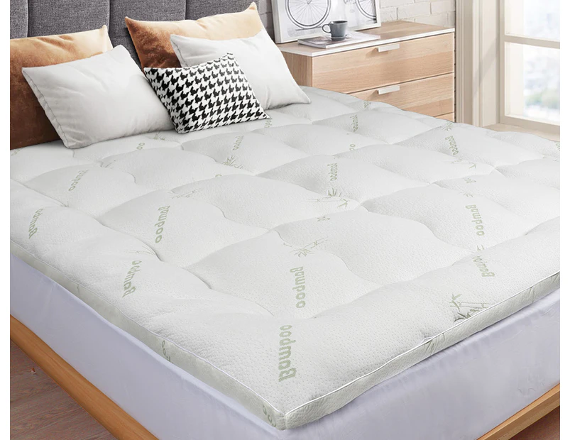 STARRY EUCALYPT Queen Bamboo Fibre Pillowtop Mattress Topper Underlay Pad Cover 7.5cm