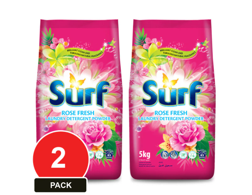 2 Pack, Surf 10kg Laundry Detergent Powder Rose Fresh (2 X 5kg Bags)