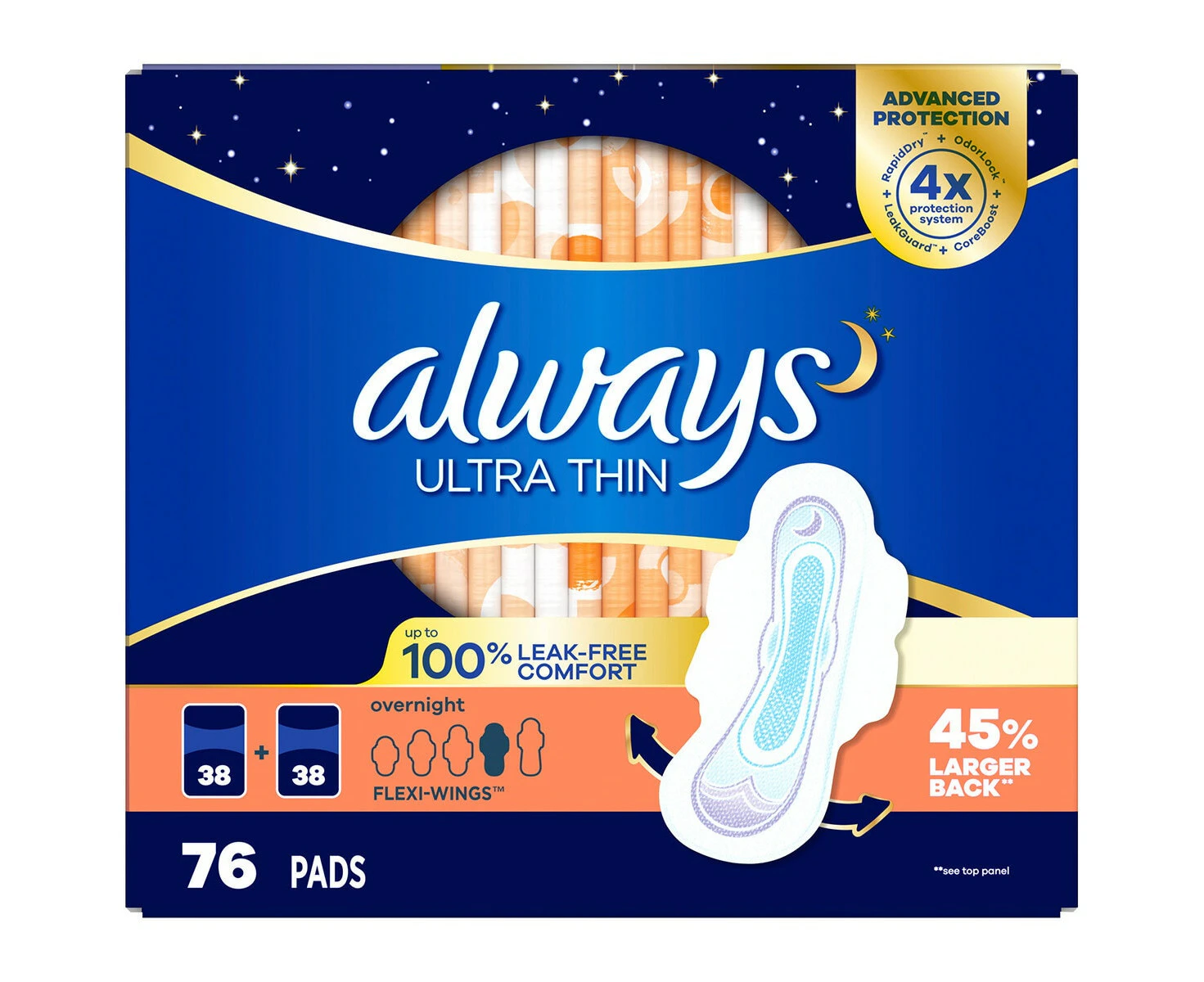 Always Ultrathin Overnight Pads 76 Count