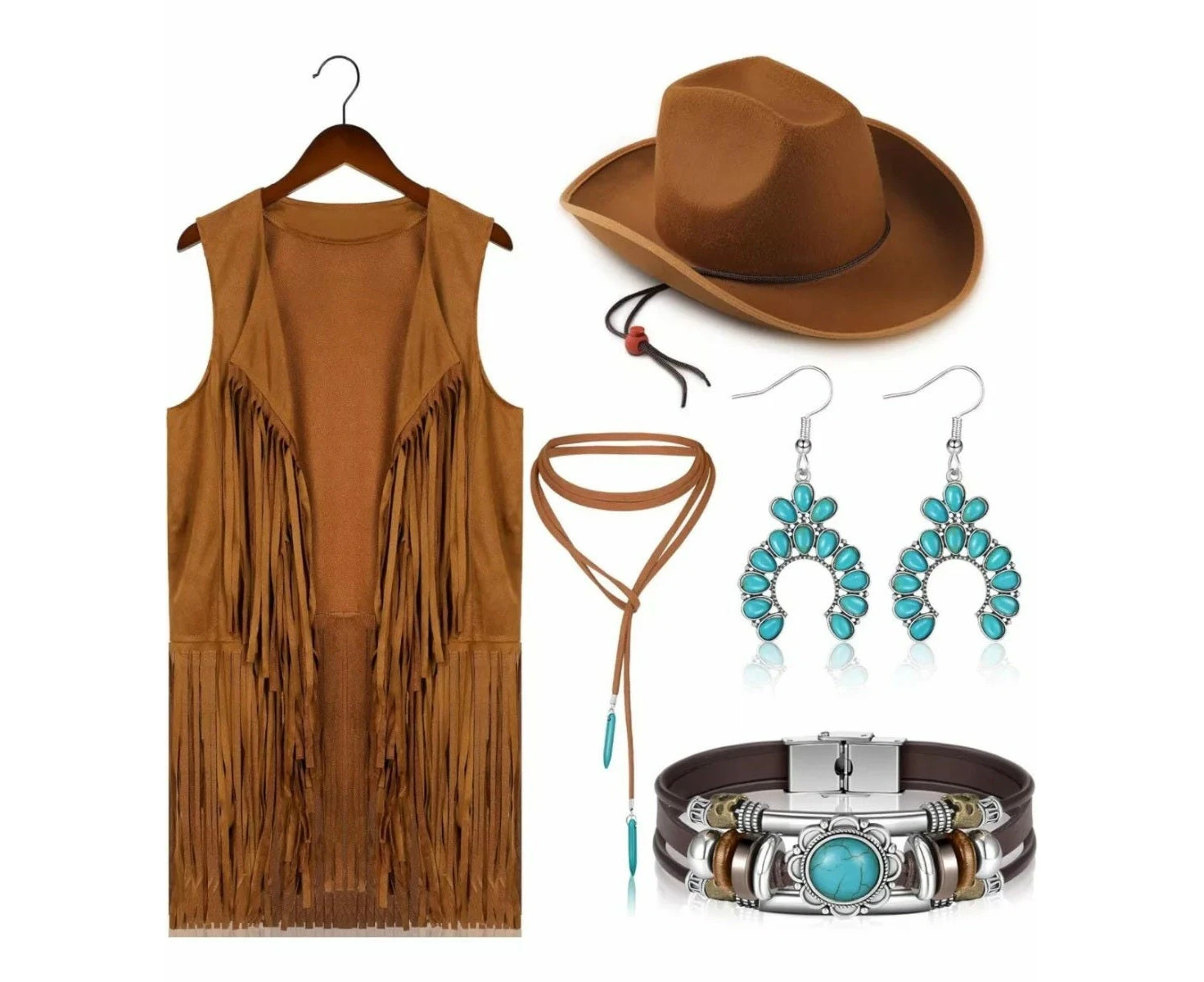 Fringe Cowgirl Vest Hat Costume Set