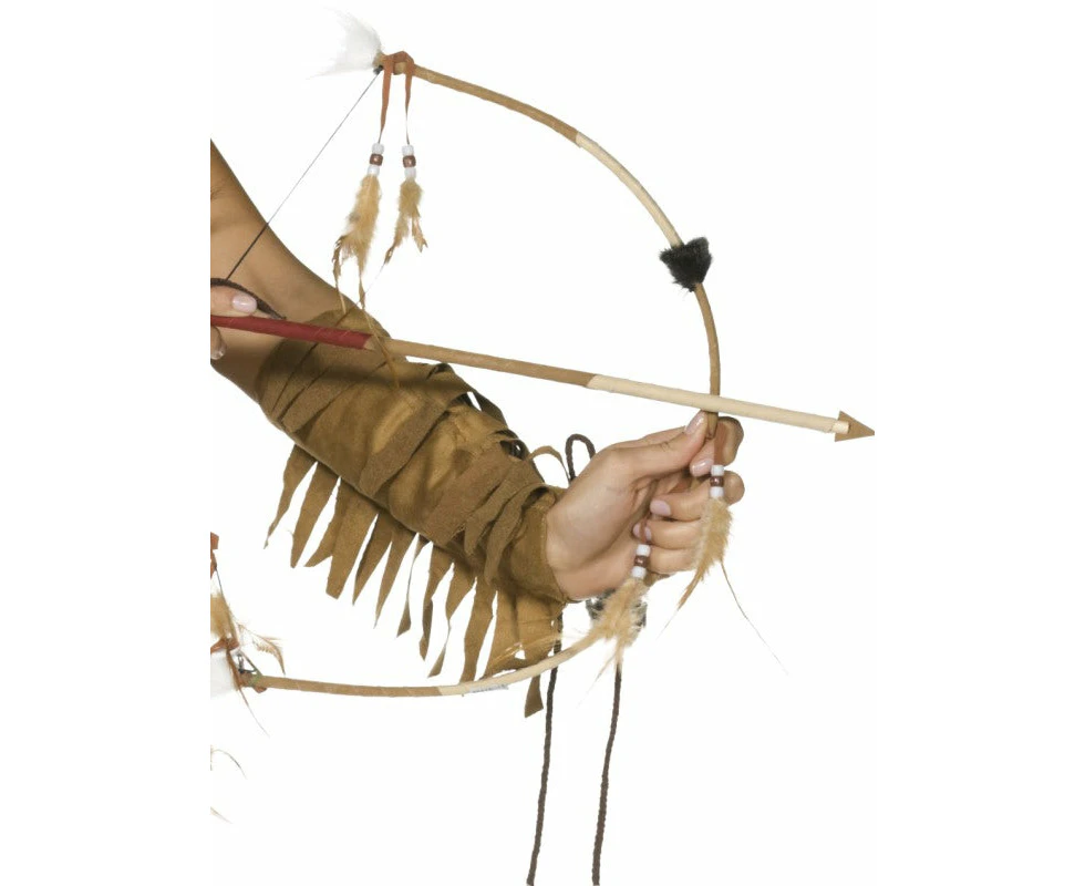 Adult Feathered Western Indian Bow and Arrow Set Wild West Costume Accessories