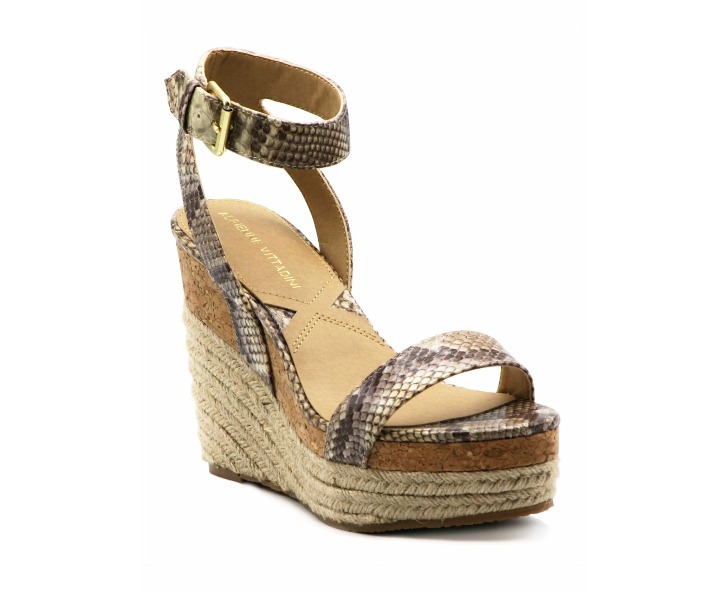 ADRIENNE VITTADINI Womens Beige Snake Skin Adjustable Wove Jute Padded Comfort Ankle Strap Stretch Cari Round Toe Buckle Dress Espadrille Shoes 9 M