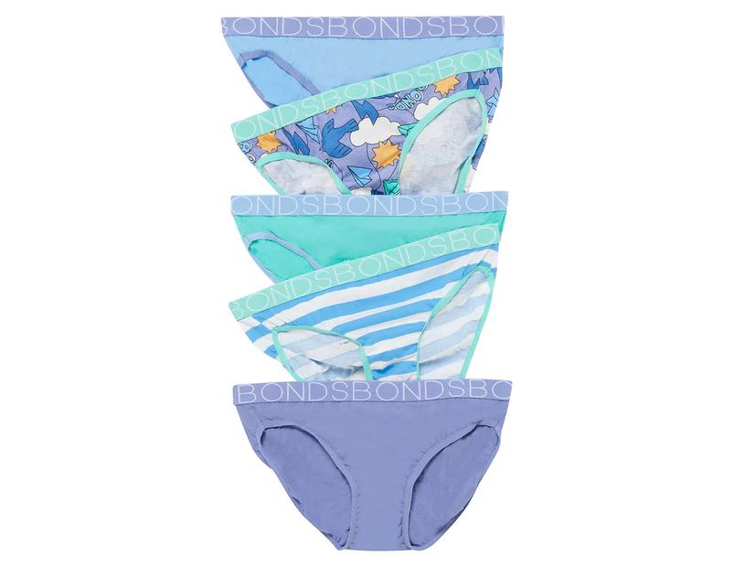 Bonds Girls' Bikini Briefs 5-Pack - Blue/Stripe