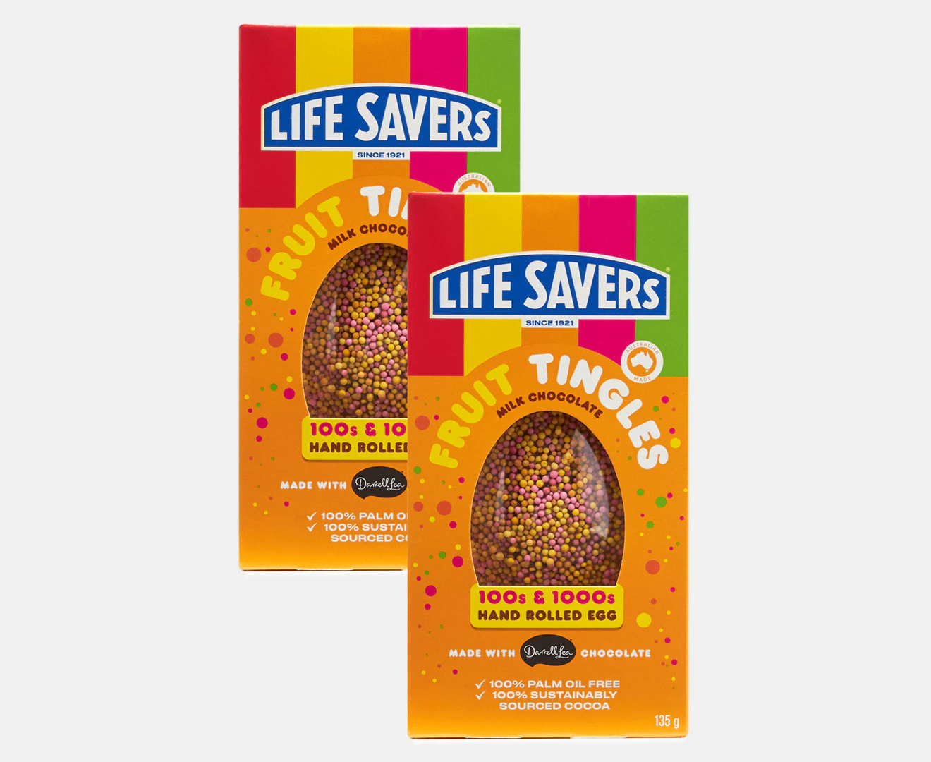 2 x Darrell Lea Life Savers Fruit Tingles 100s & 1000s Easter Egg 135g