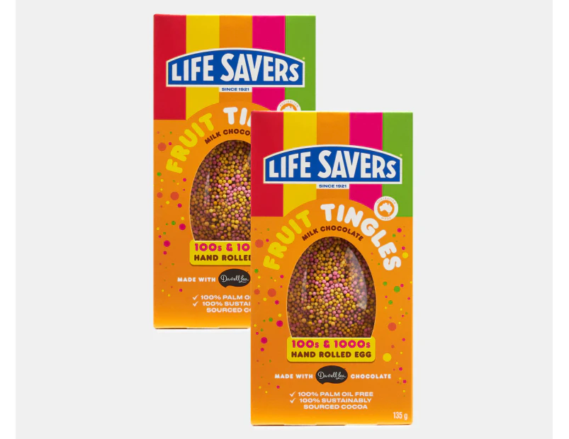 2 x Darrell Lea Life Savers Fruit Tingles 100s & 1000s Easter Egg 135g