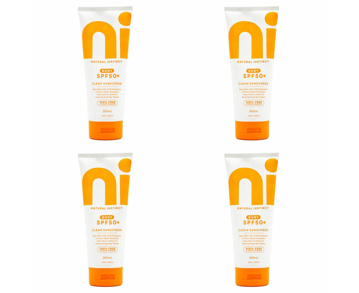 4PK Natural Instinct 200ml Clean Sunscreen Body Sun Protection Skin Care Spf 50+