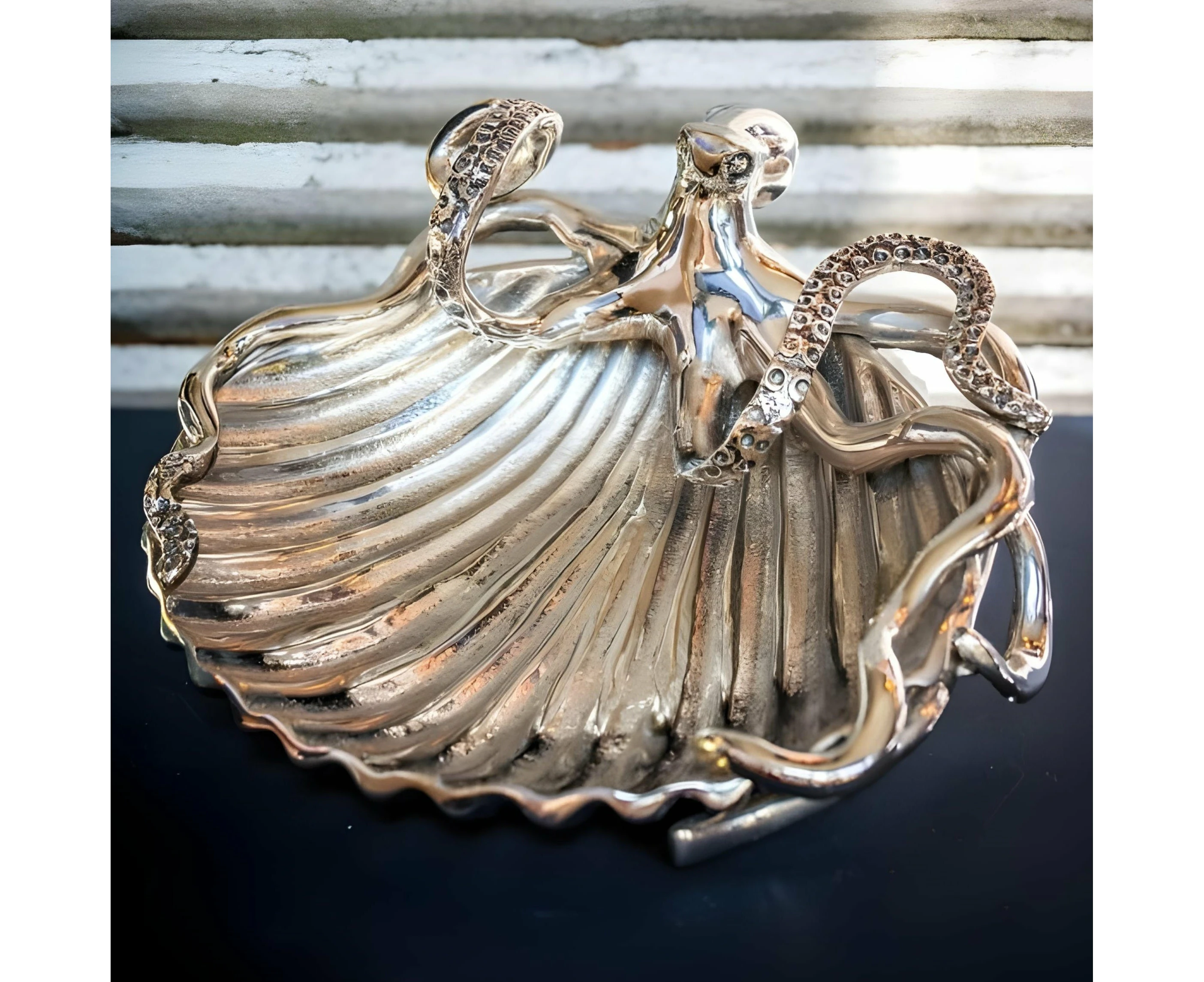 Silver Plated Decorative Tabletop Octopus & Shell Dish