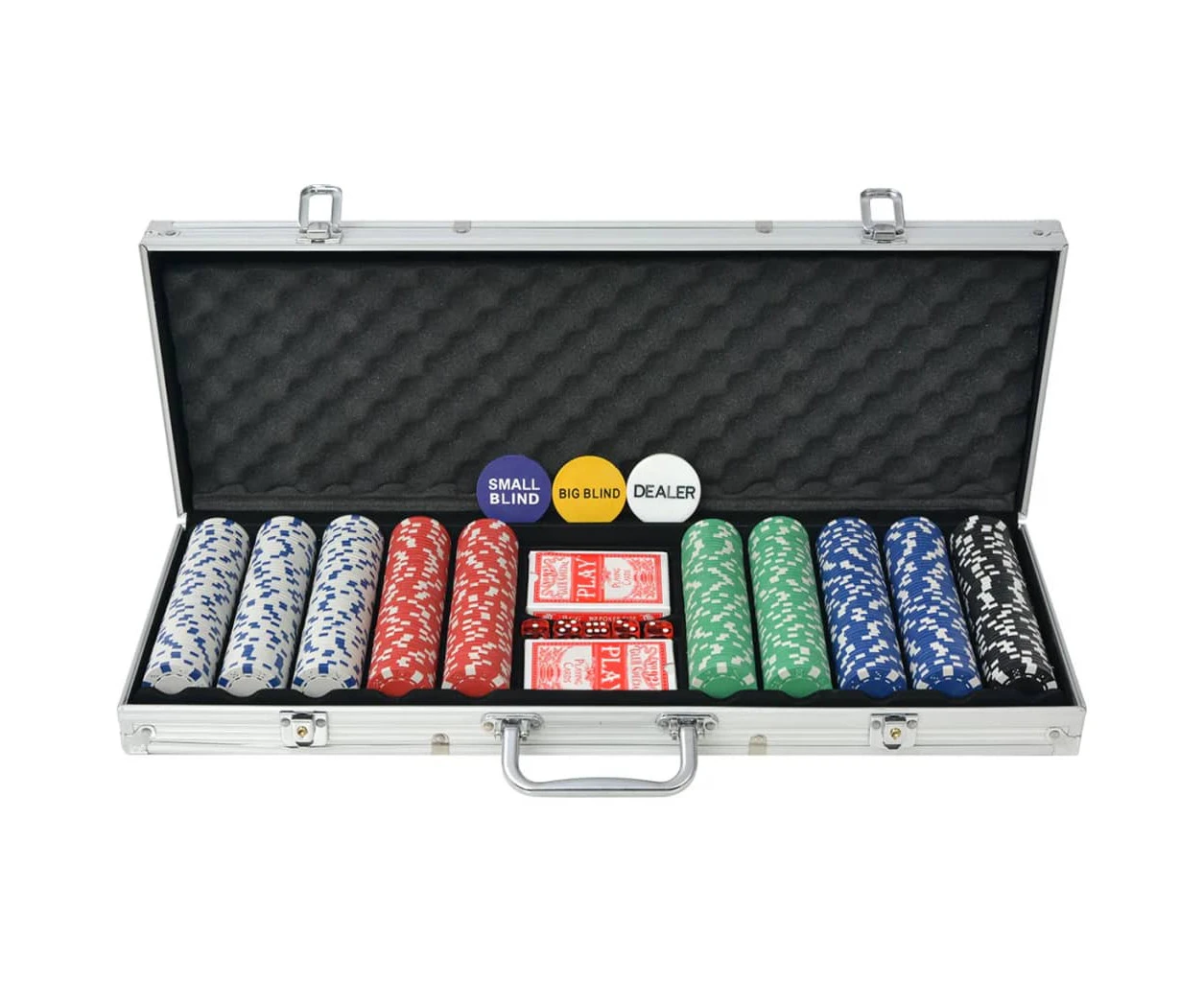 Deluxe Poker Chip Set Casino Game Aluminium Case Card Decks Dice Blind Buttons