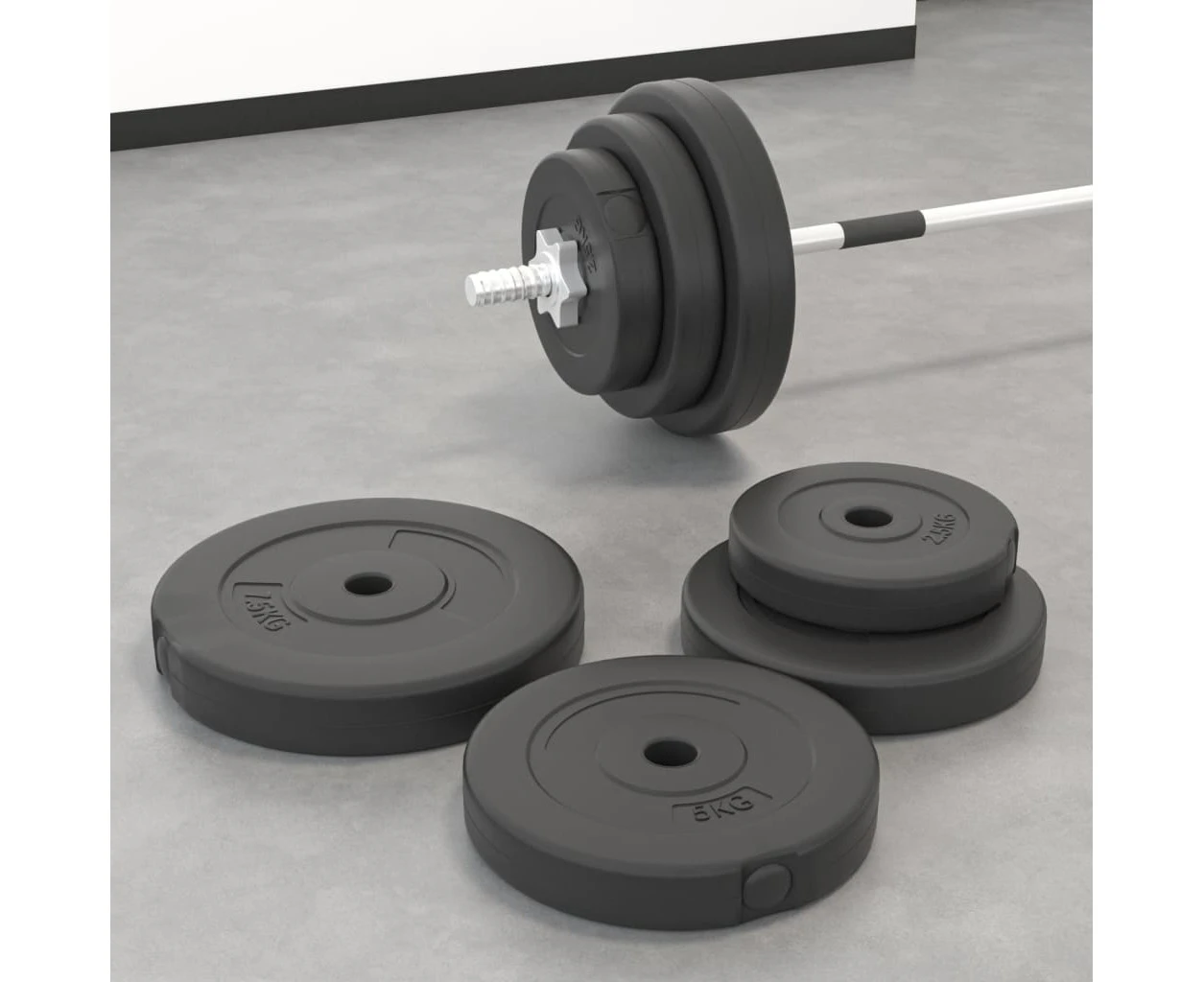 Set of Six Cement Weight Plates Home Gym Dumbbell Workout Equipment Black