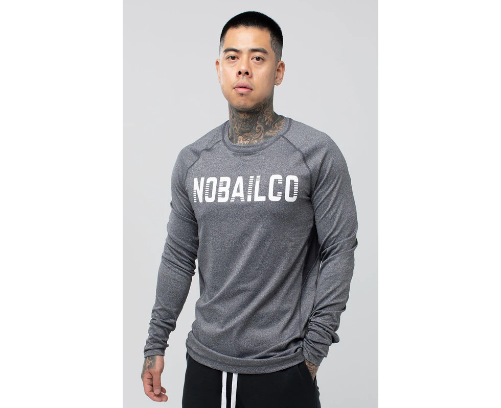 NOBAILCO MEN'S ACTIVE RELENTLESS LONG SLEEVE COMFORT STRETCH ACTIVEWEAR TEE / CREW NECK QUICK DRY T-SHIRT RUNNING GYM ATHLETIC THUMBHOLE - Charcoal Marle