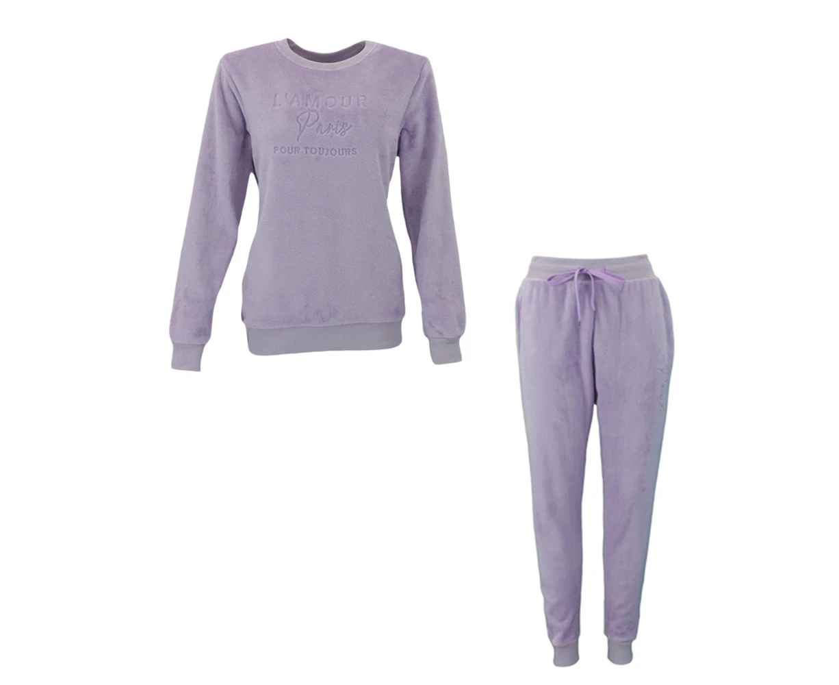 FIL Women's 2pc Set Velvet Fleece Loungewear - L'AMOUR/Light Purple