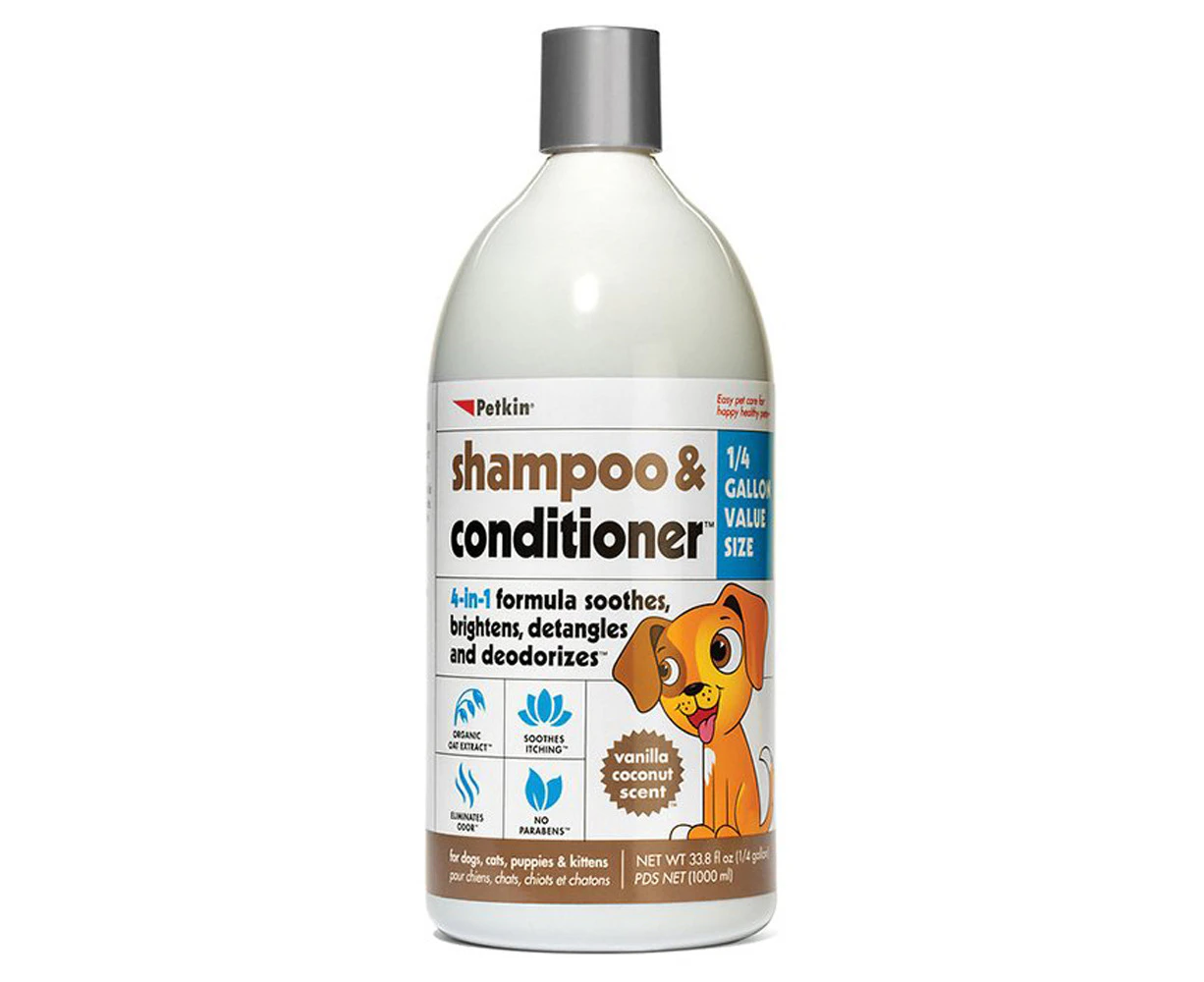 Petkin Shampoo & Conditioner Vanilla for Dogs Cats Puppies & Kittens 1L