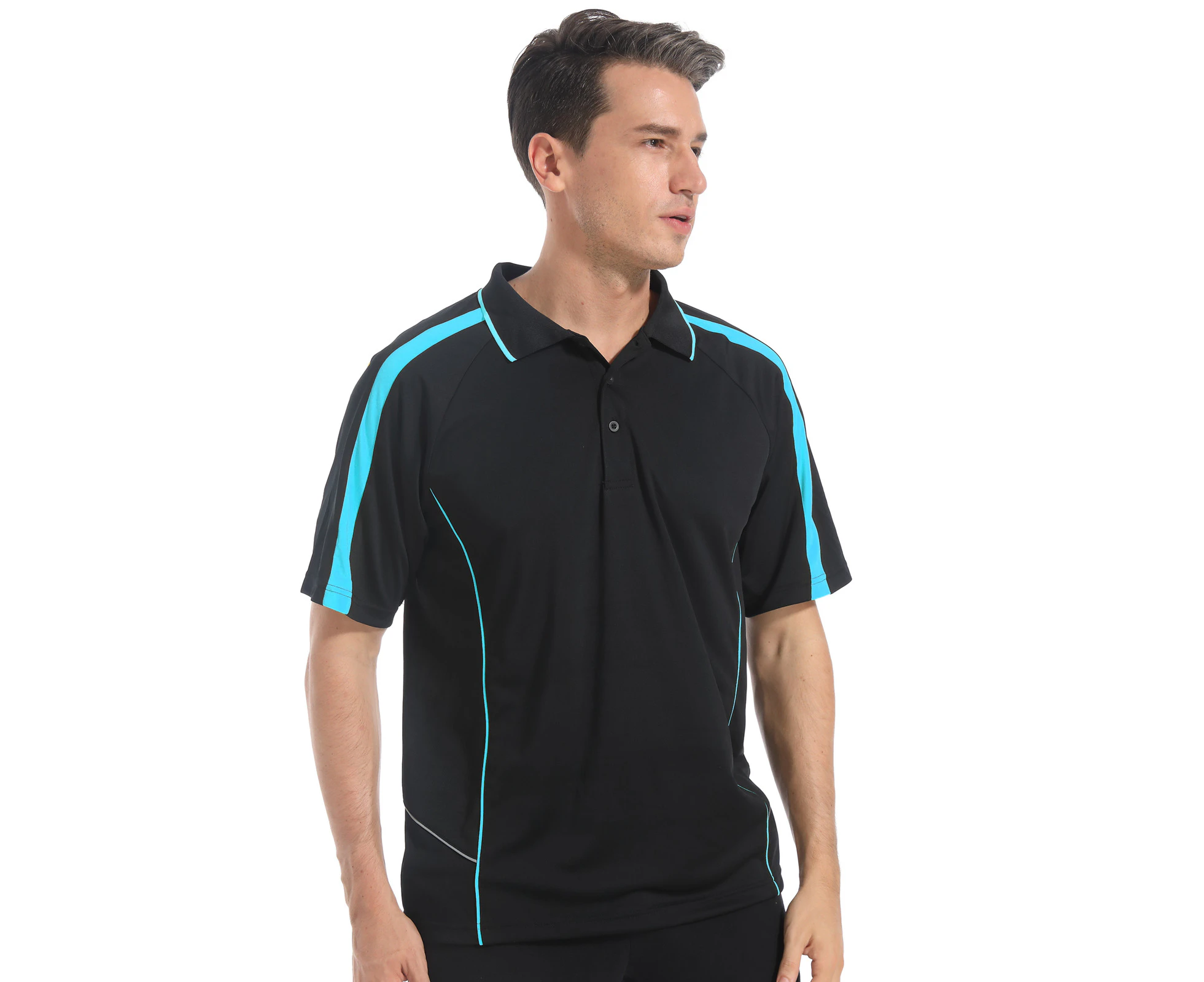 ISUSI Flow Mens Polo Shirts Contrast Panel, Short Sleeve