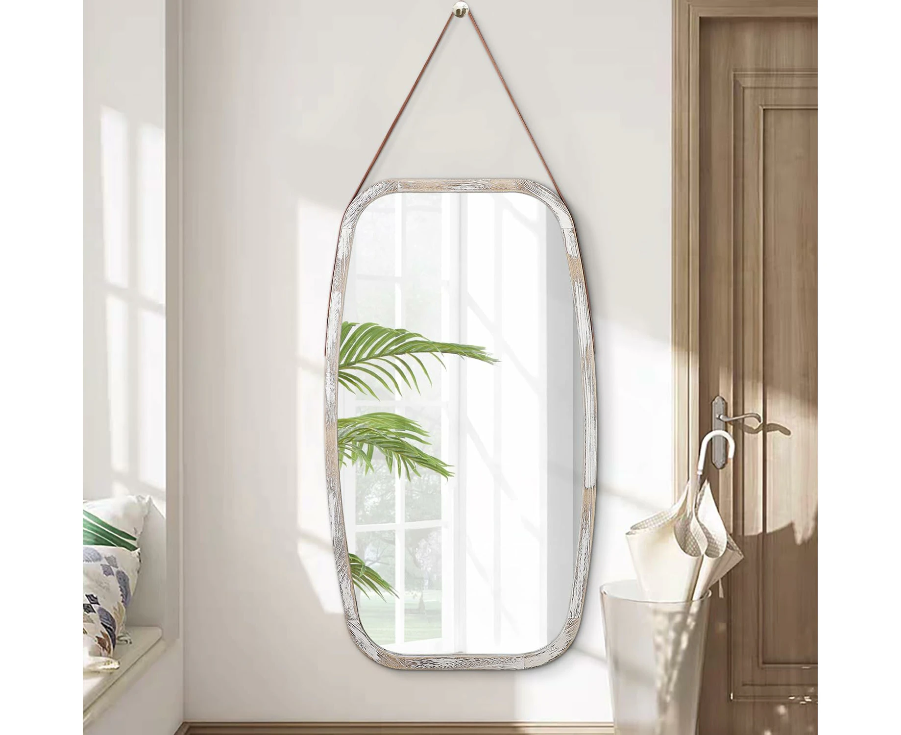 Large Hanging Mirror Rustic Wall Mirror 77x44cm Decorative Wood Framed Mirror for Bedroom Living Room Dressing Room Farmhouse