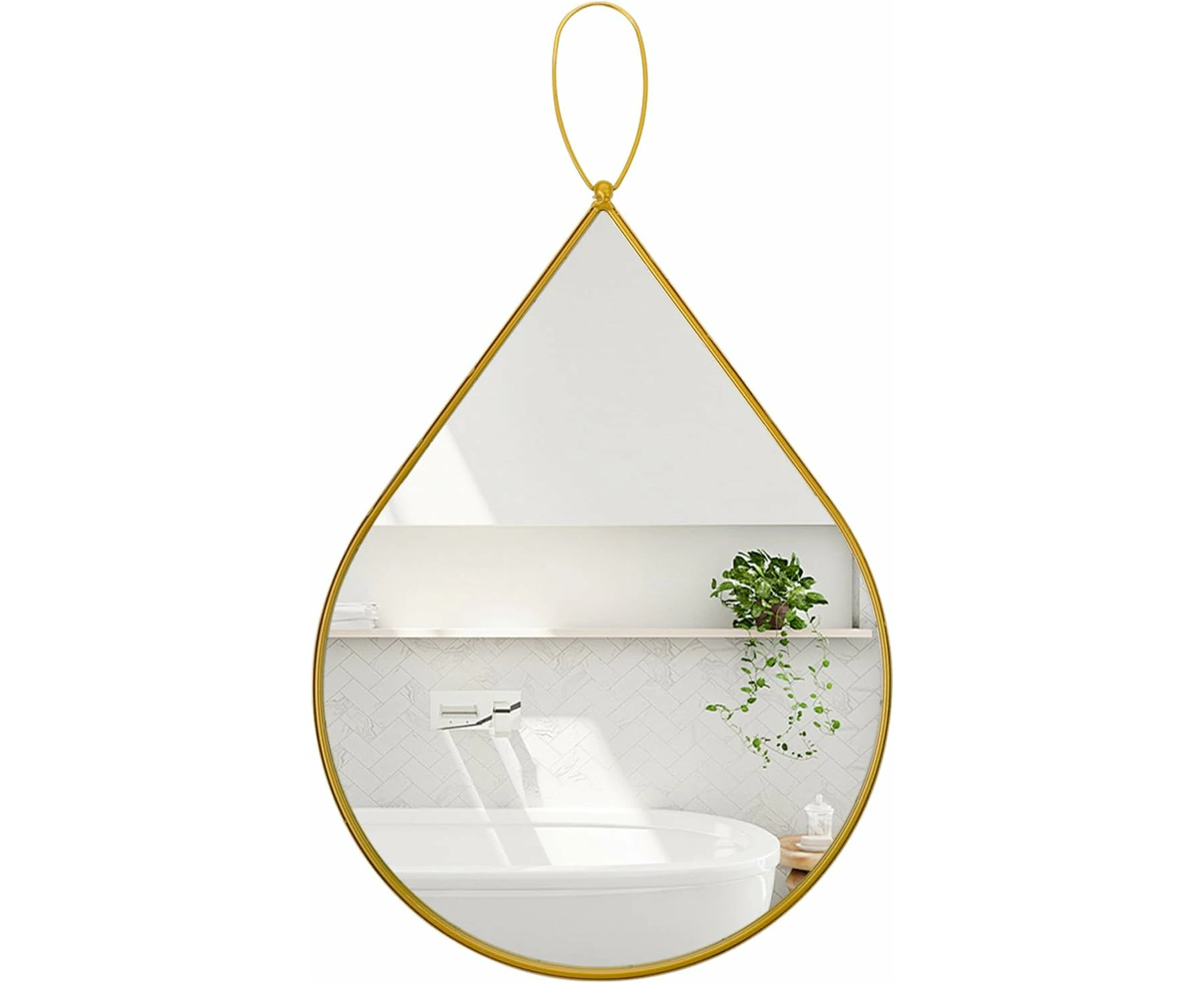 Teardrop Shaped Hanging Wall Mirror Large Wall-Mounted Makeup Mirror with Gold Metal Framed Decorative Mirrors for Bathroom Living Room Vanity Mirror