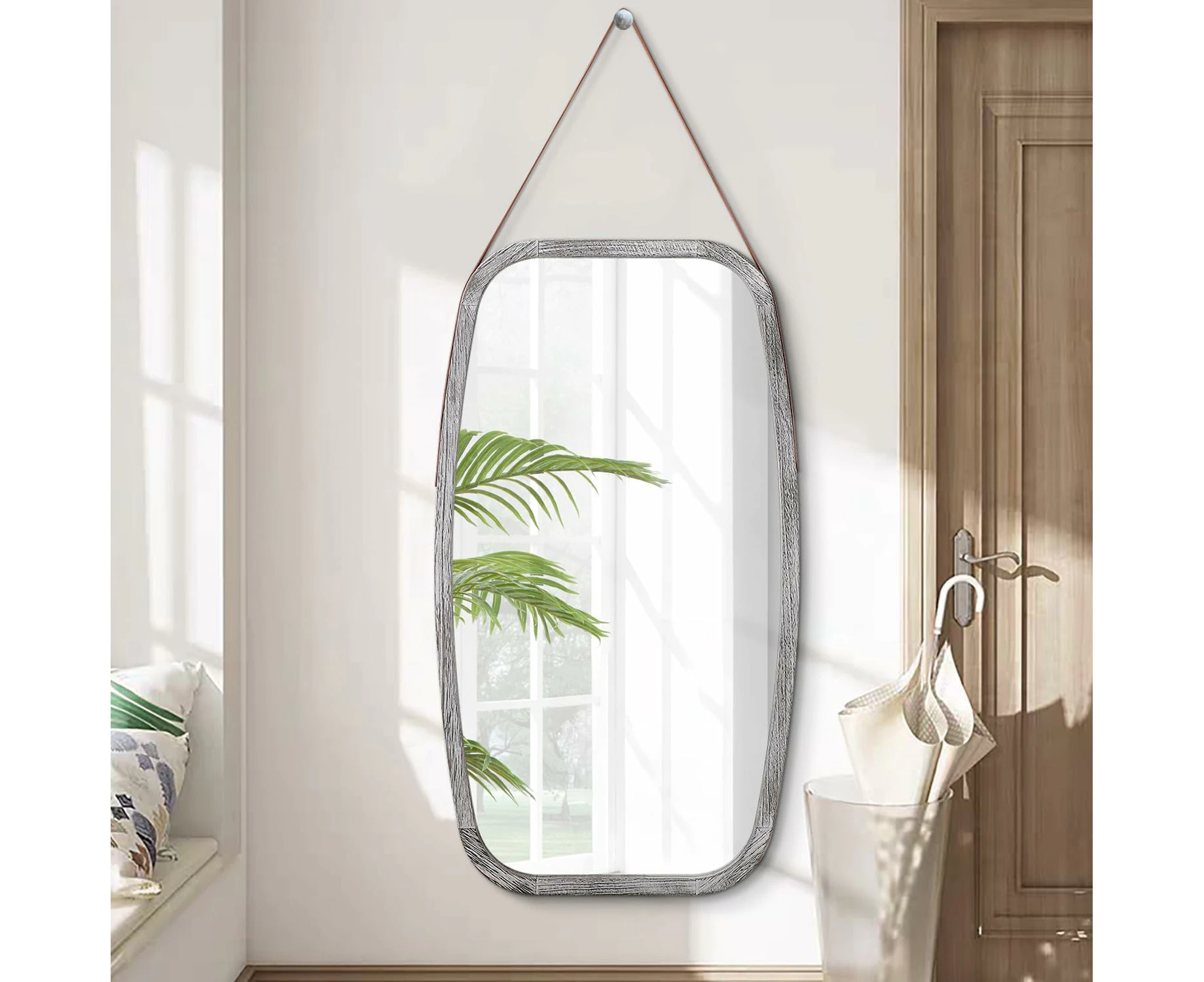 Rustic Mirror Rectangle Hanging Mirror with Wooden Frame 77x44cm Large Wall Mirror for Bedroom Living Room Dressing Room