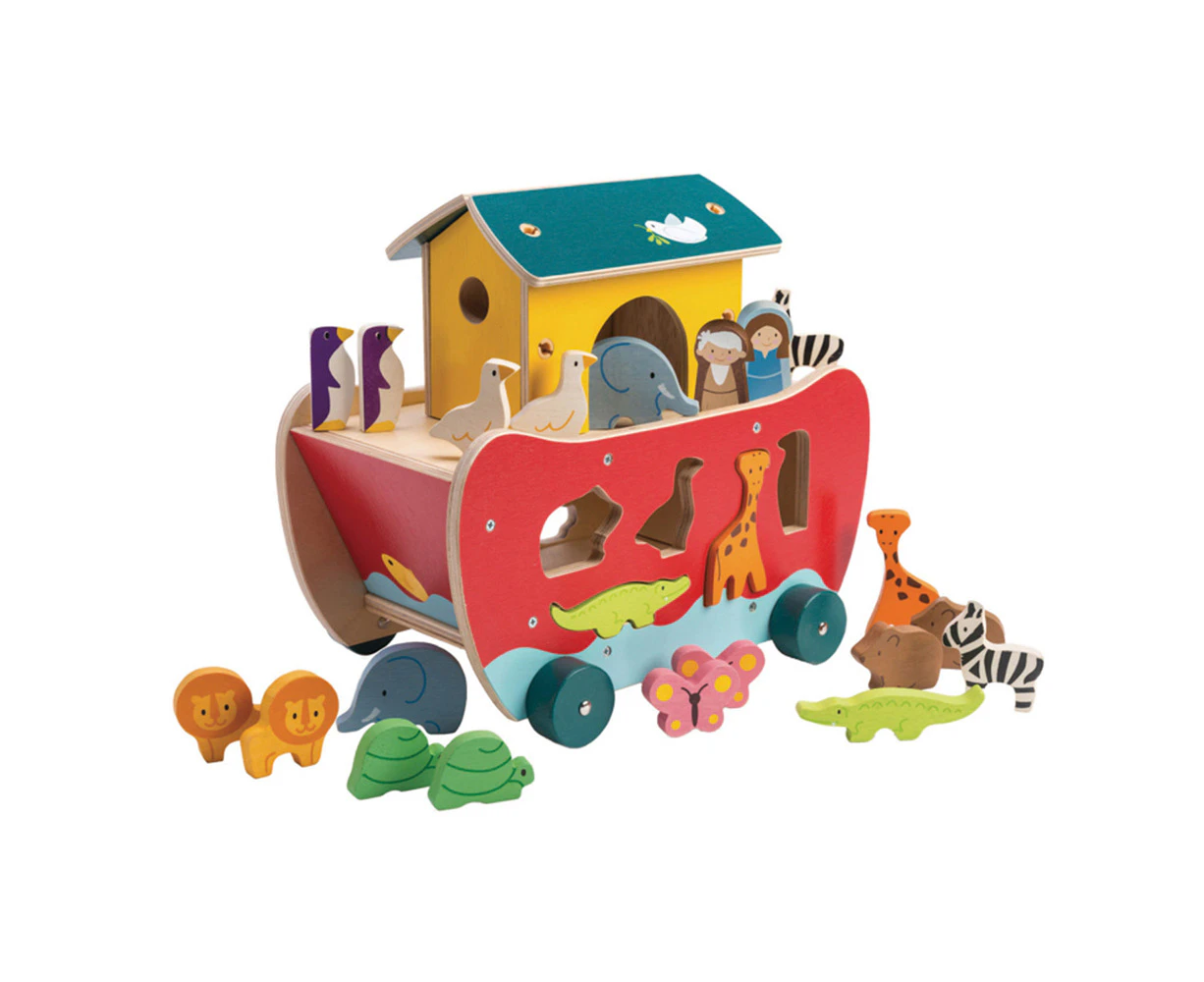 Tender Leaf Toys Noah's Shape Sorter Ark w/ 10 Animal Wooden Toy Set Kids 3y+