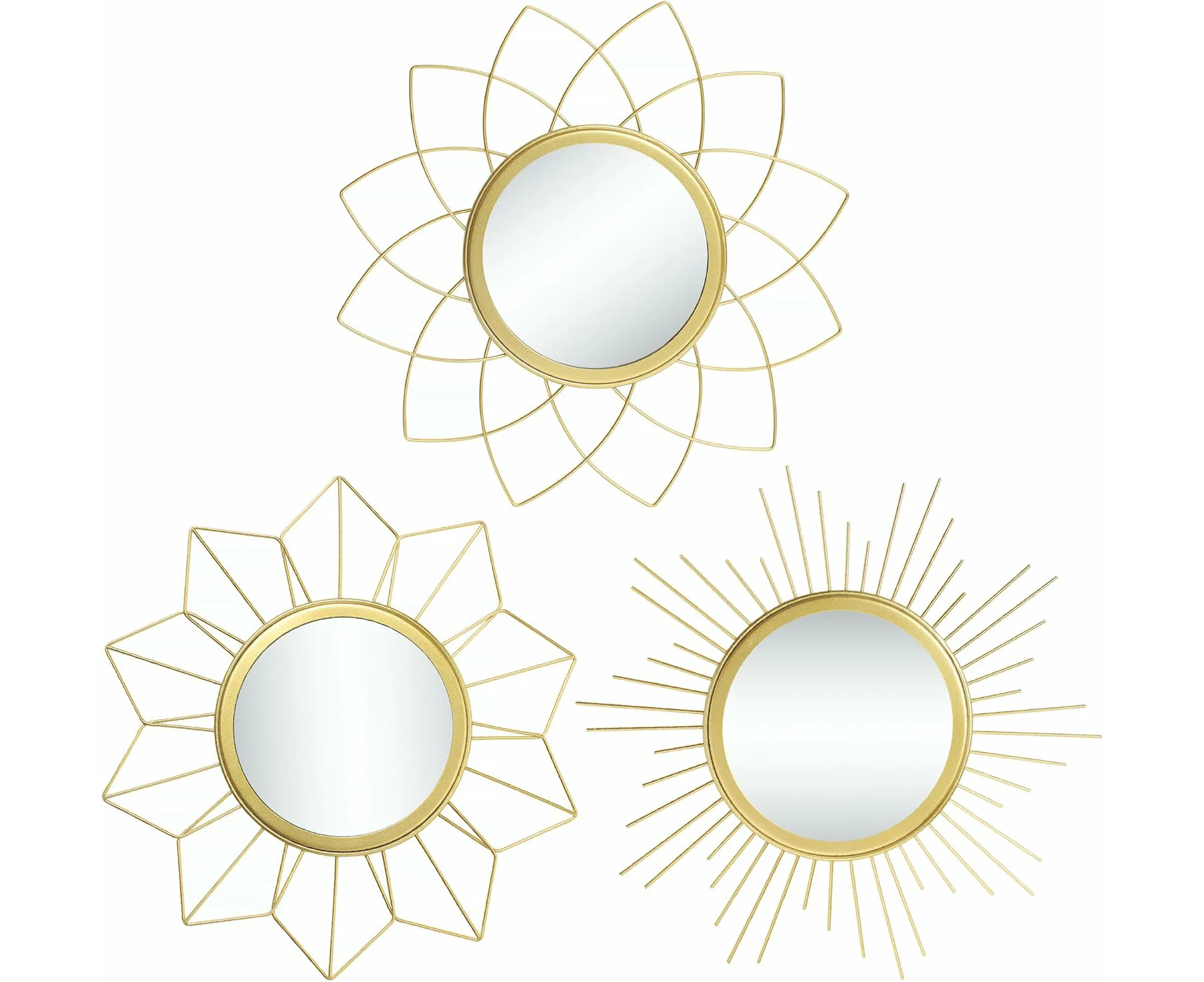 Metal Gold Mirrors for Wall Decor, Set of 3 Mirror Wall Decorations for Living Room, Bedroom & Bathroom (MW009)