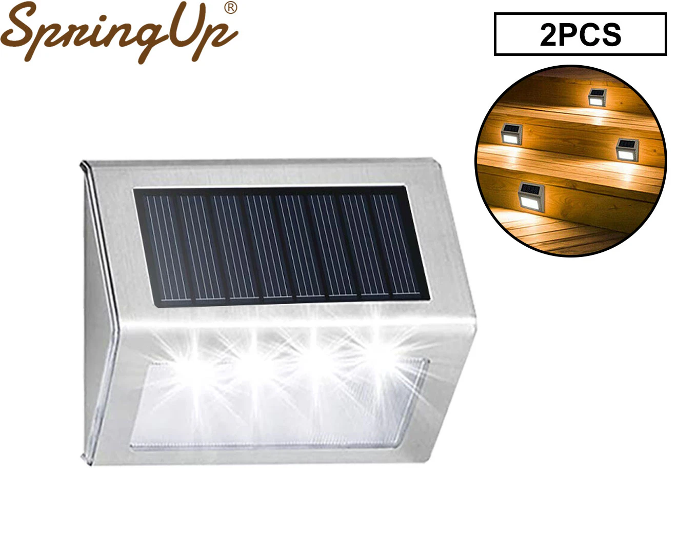 SpringUp - 2 X Outdoor Solar LED Deck Garden Stair Step Fence Lights Wall Pathway Lamp