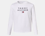 Tommy Hilfiger Boys' Stacked Logo Long Sleeve Tee / T-Shirt / Tshirt - White