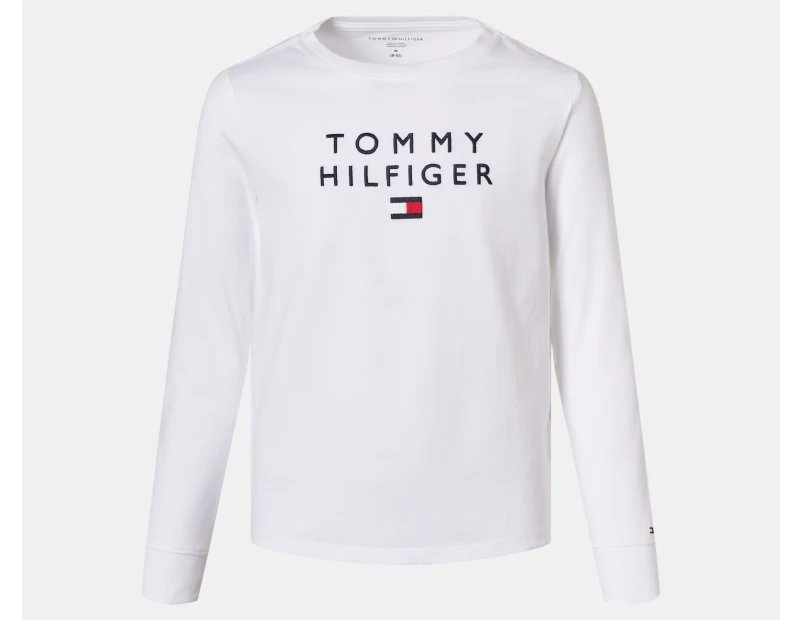 Tommy Hilfiger Boys' Stacked Logo Long Sleeve Tee / T-Shirt / Tshirt - White