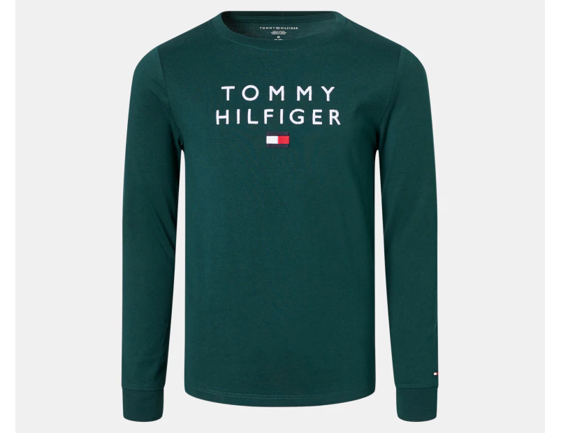 Tommy Hilfiger Boys' Stacked Logo Long Sleeve Tee / T-Shirt / Tshirt - Cypress