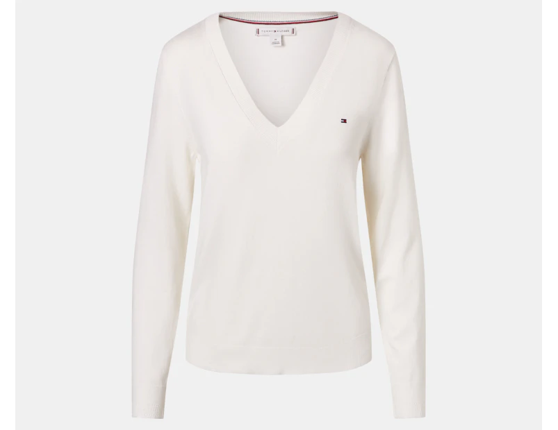 Tommy Hilfiger Women's V-Neck Solid Knit Sweater - Milky Way