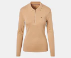 Tommy Hilfiger Women's Slim Fit Long Sleeve Polo - Beige Heather