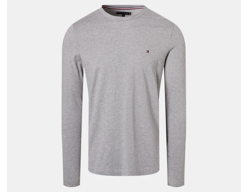 Tommy Hilfiger Men's Logo Long Sleeve Tee / T-Shirt / Tshirt - Light Grey Heather