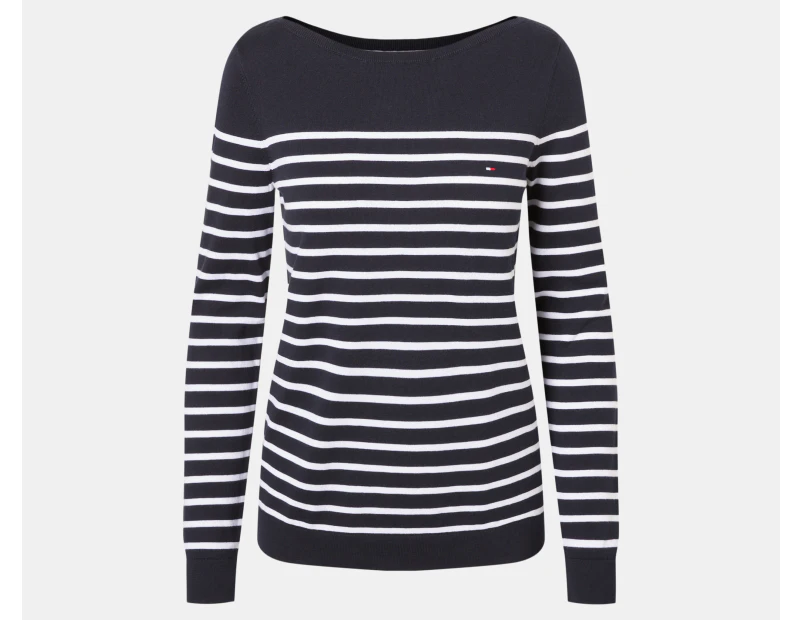 Tommy Hilfiger Women's Stripe Boatneck Sweater - Desert Sky/Multi