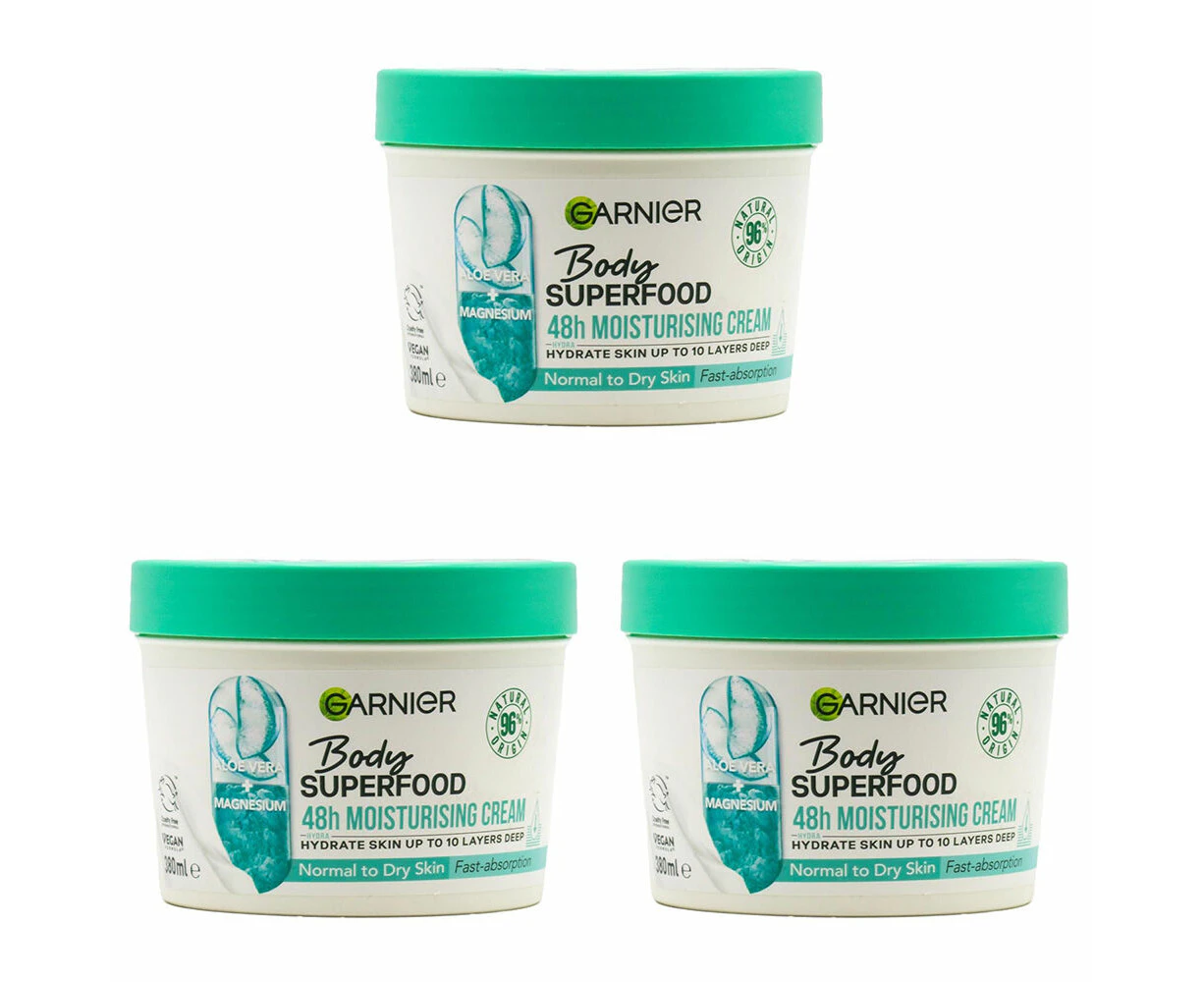 3PK Garnier Body Superfood Aloe Vera & Magnesium 48h Nourishing Cream 380ml