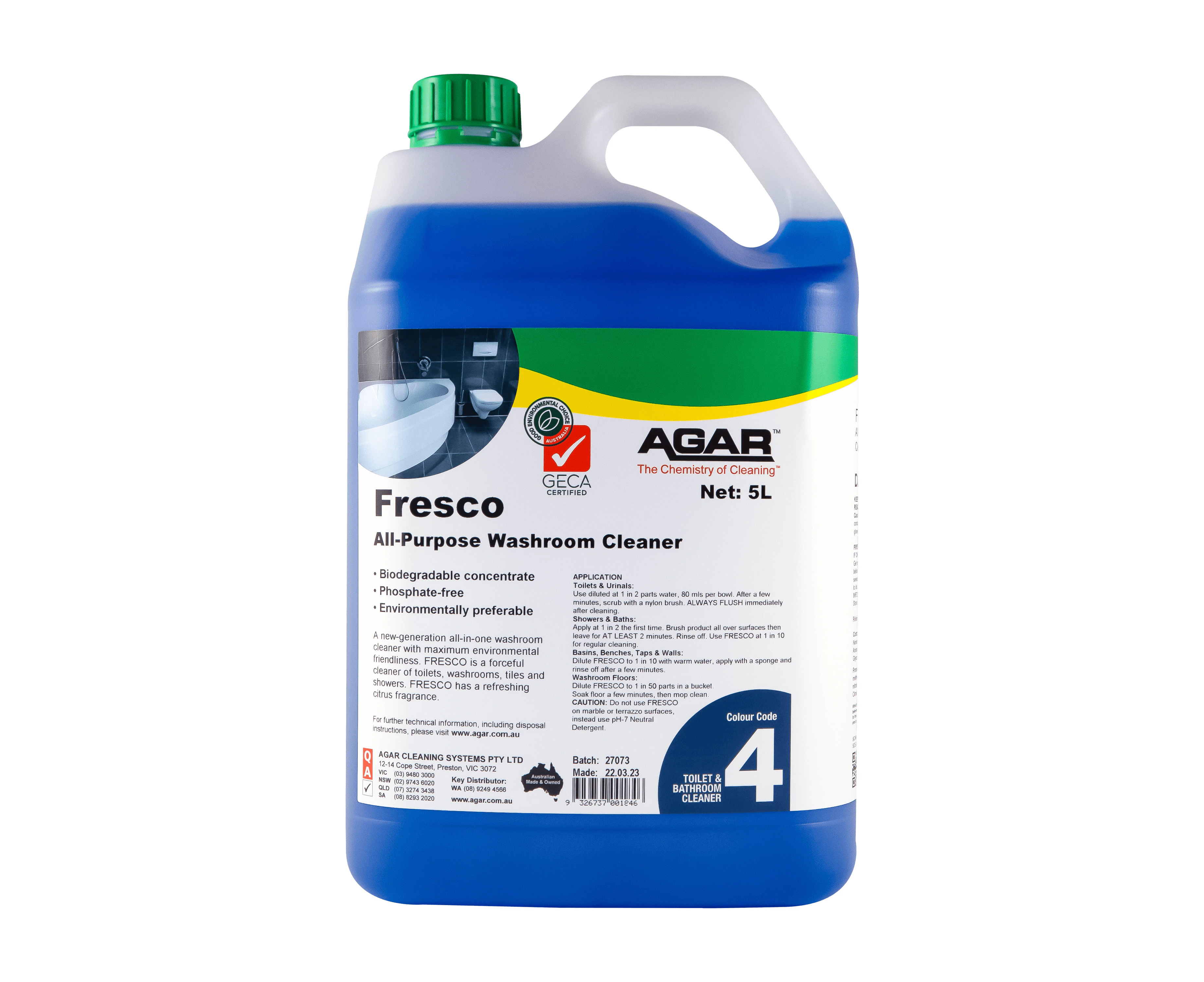 5Lt Agar Fresco washroom cleaner for showers toilets and ceramic tiles