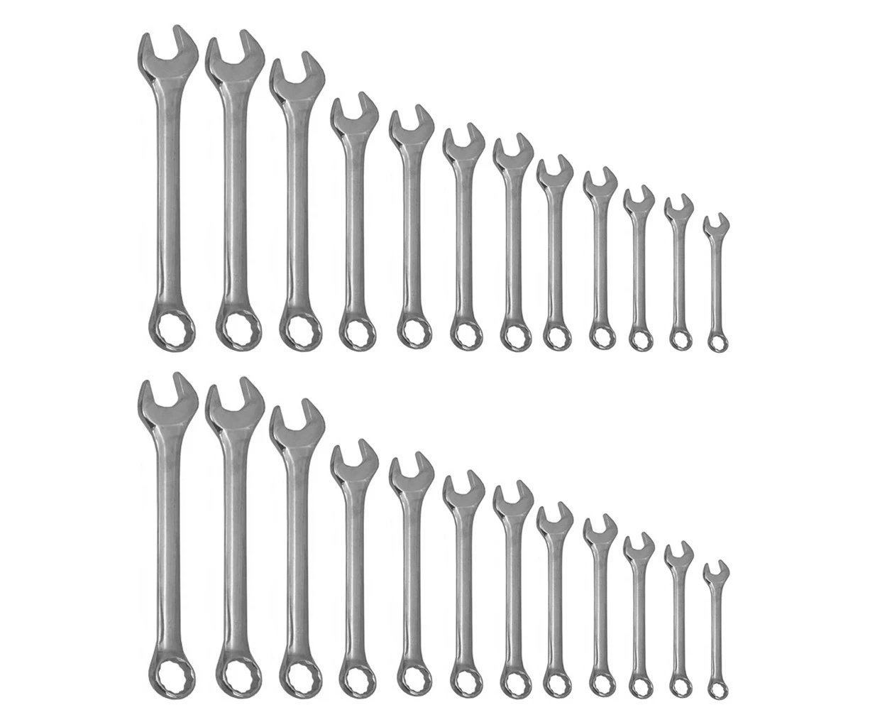 24pc Heavy Duty Wrench Tools Set Combination Ring/Open Spanner 6-22mm 1/4-7/8SAE