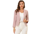 Allegra K Open Front Business Casual Workwear Crop Suit Pink-Solid