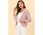 Allegra K Open Front Business Casual Workwear Crop Suit Pink-Solid